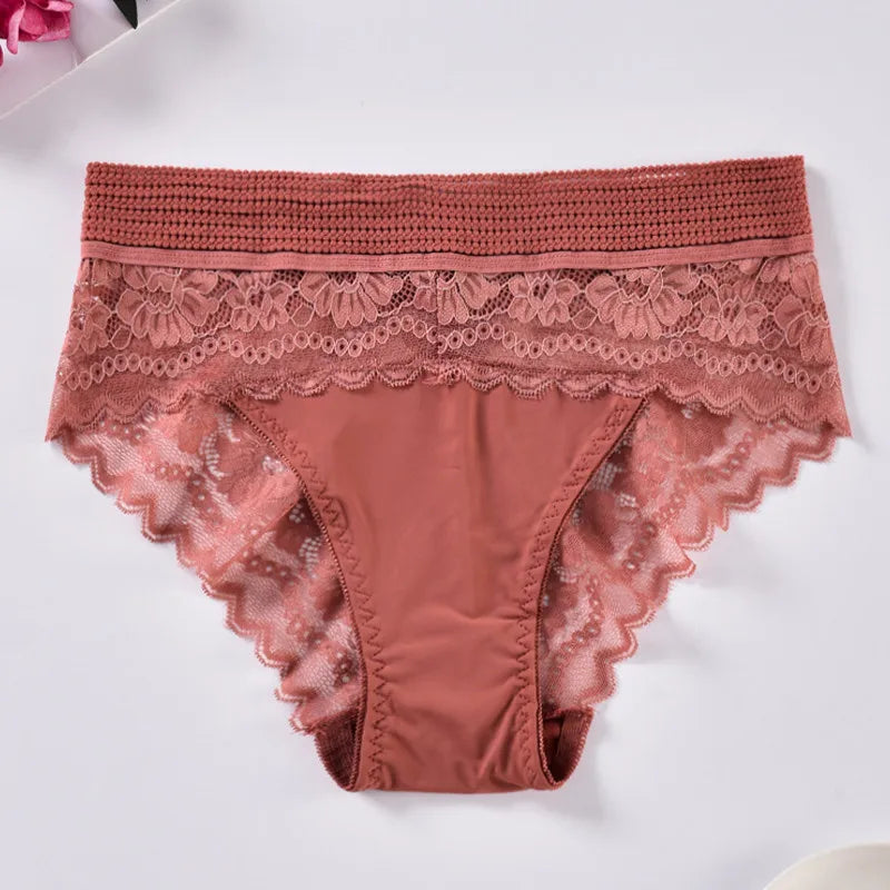 Lingerie de tamanho grande sexy cor sólida moda cuecas de cintura alta mulheres roupas íntimas elásticas respirável bordado