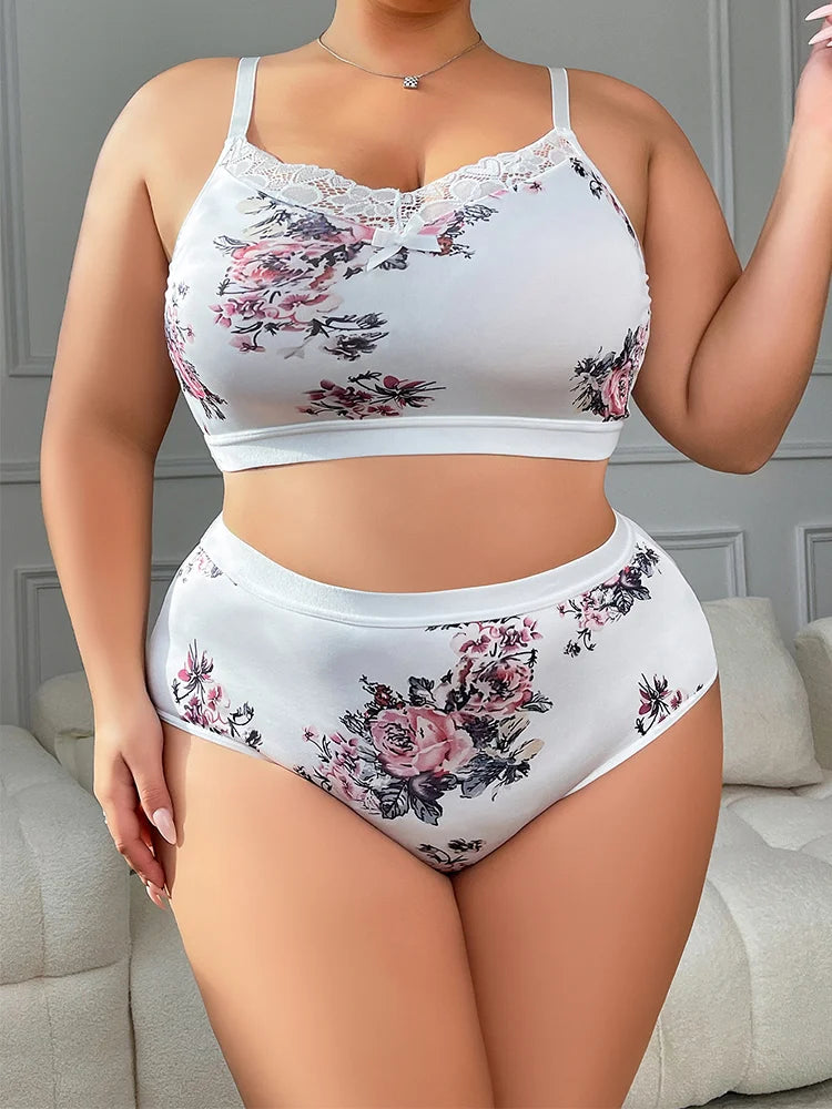 Sutiã plus size sem armação, cobertura total, verão, fino, ajustável, confortável, conjunto de lingerie sexy floral 4xl