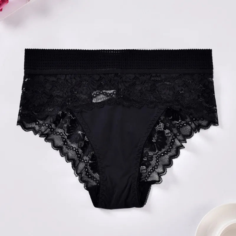 Lingerie de tamanho grande sexy cor sólida moda cuecas de cintura alta mulheres roupas íntimas elásticas respirável bordado