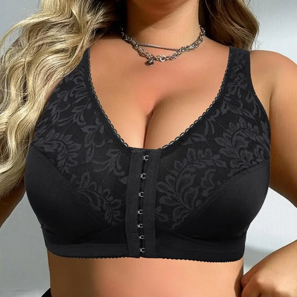 BEAUWEAR 7 Ganchos Fechamento Frontal Sem Forro Fino Conforto Sutiã Simples Floral Undewear Copo Completo Minimizador Lingerie Sem Fio 0XL-5XL