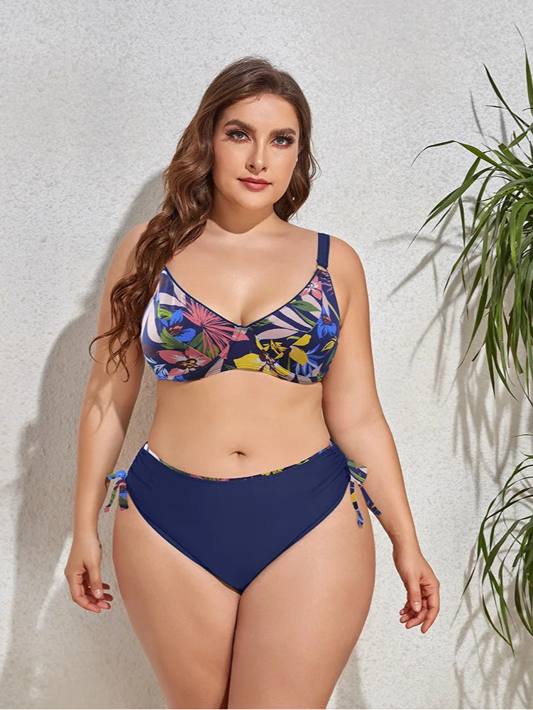 Vigojany 2025 impressão amarrada 2 peça plus size biquíni feminino sexy push up cintura alta grande maiô sem costas gordinho maiô