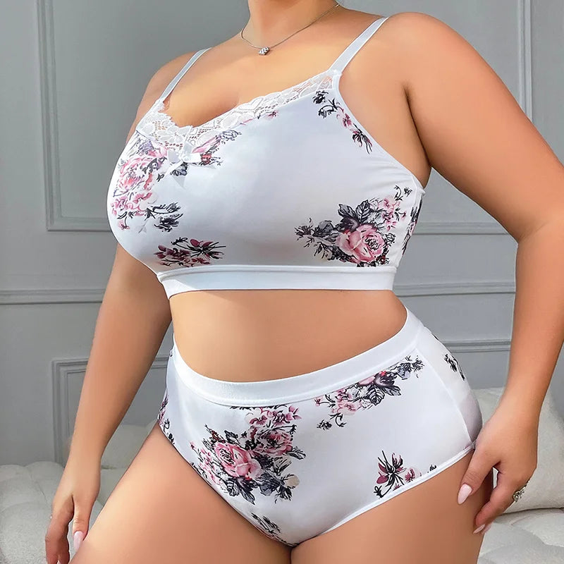 Sutiã plus size sem armação, cobertura total, verão, fino, ajustável, confortável, conjunto de lingerie sexy floral 4xl