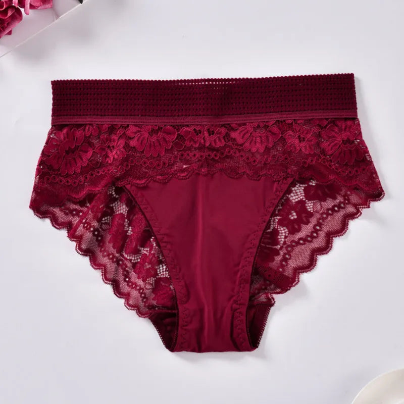 Lingerie de tamanho grande sexy cor sólida moda cuecas de cintura alta mulheres roupas íntimas elásticas respirável bordado