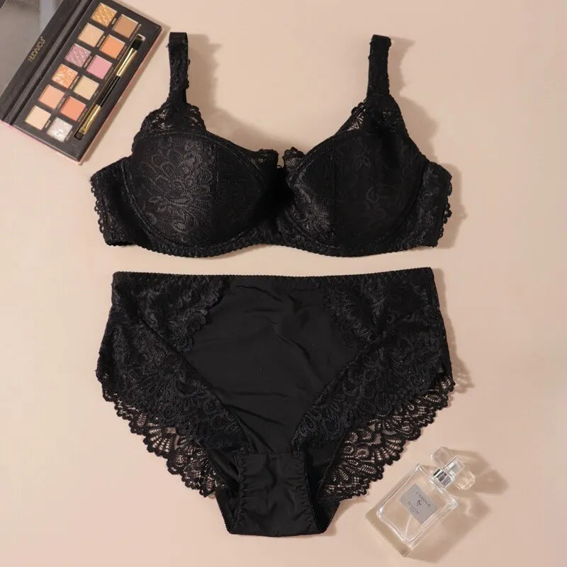 Beauwear-sutiã de renda sem acolchoado e calcinha para mulheres, lingerie plus size, conjunto de roupas íntimas, 75E 80E 85E 90E 95E 100E-6003 #