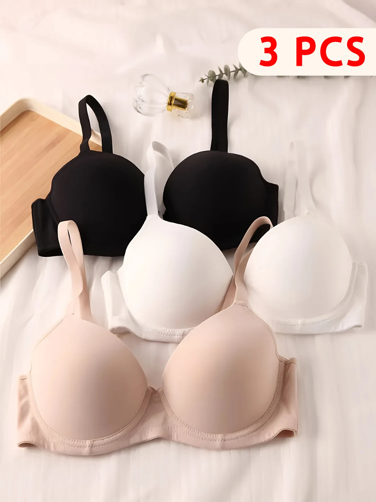 Conjunto de sutiã push-up sem costura de 3 peças para mulheres, lingerie super confortável, umidade wicking diária, elegante