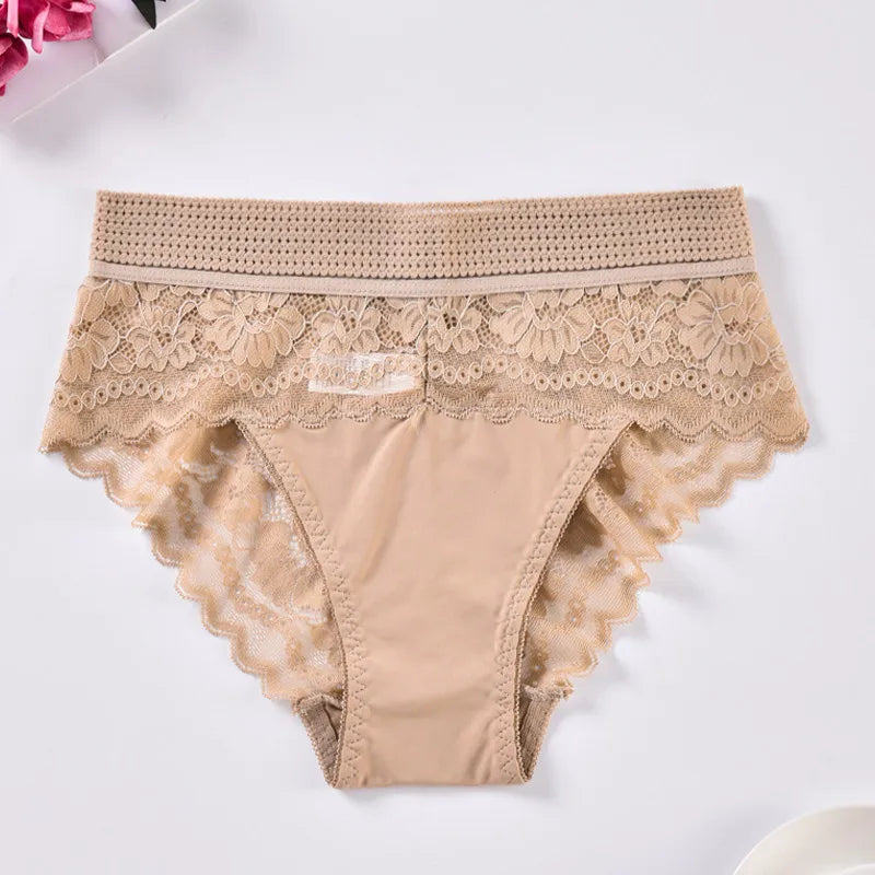 Lingerie de tamanho grande sexy cor sólida moda cuecas de cintura alta mulheres roupas íntimas elásticas respirável bordado