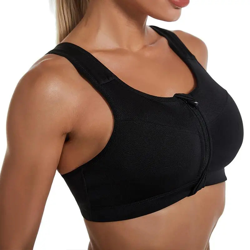 Sutiã Esportivo reunido sem anel de aço para mulheres, Running Vest, Frente Zipper Tops, Sexy Shockproof, Cor sólida, Fitness